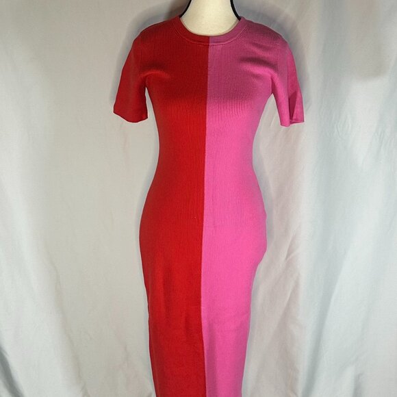 ANDREE BY UNIT Dresses & Skirts - Share Andree by Unit Pink and Red Color Block Dress Bodycon Ribbed Size Small
